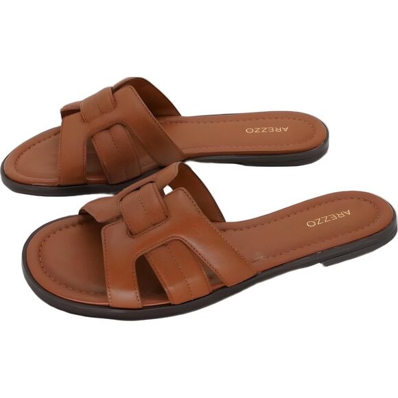Arezzo Hanna Leather Slide Sandals Women Brown Round Toe US 9M - Picture 2 of 6
